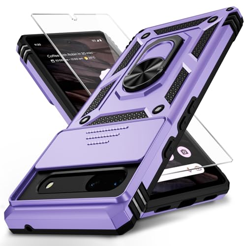 Weycolor for Google Pixel 6A Case with Camera Lens Cover HD Screen Protector, 10 FT Military Grade Drop Protection, Magnetic Ring Holder Kickstand Protective Phone Case,Lavender - Image 1