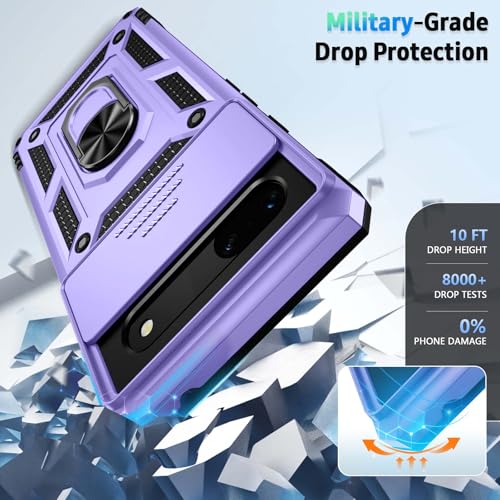 Weycolor for Google Pixel 6A Case with Camera Lens Cover HD Screen Protector, 10 FT Military Grade Drop Protection, Magnetic Ring Holder Kickstand Protective Phone Case,Lavender - Image 4