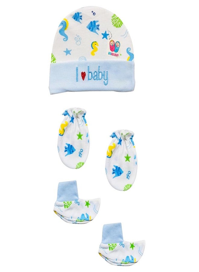 Bigbought New Born Baby Infant Soft Cotton Mitten Sets with Cap and Booties (Set of 4 Multicolour - Image 3