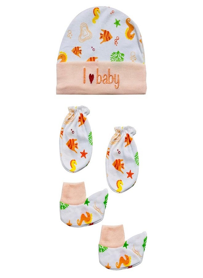 Bigbought New Born Baby Infant Soft Cotton Mitten Sets with Cap and Booties (Set of 4 Multicolour - Image 5