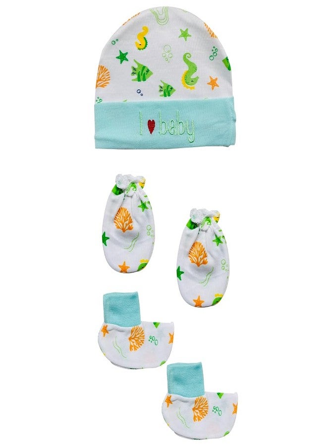 Bigbought New Born Baby Infant Soft Cotton Mitten Sets with Cap and Booties (Set of 4 Multicolour - Image 4