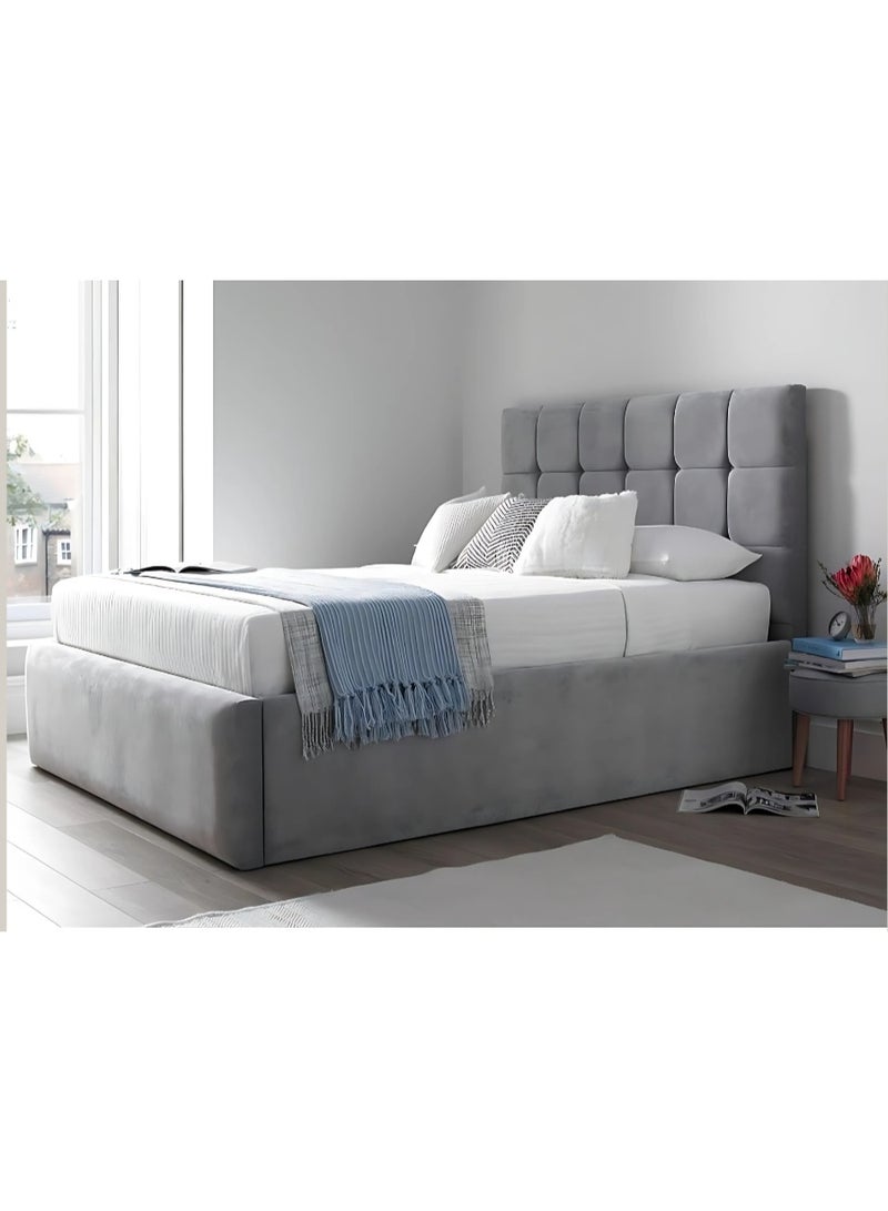 Marseille|SGL Bed, Velvet Fabric, Size 100*200*125 cm Silver Color, From Modern Suite - Image 1