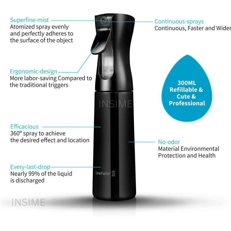 INSIME Nano Mist spray bottle for hair | Premium Salon face spray bottle water mist sprayer for Women & Men | Small water hair spray empty bottle for hair & face toner (Transparent) - Image 3