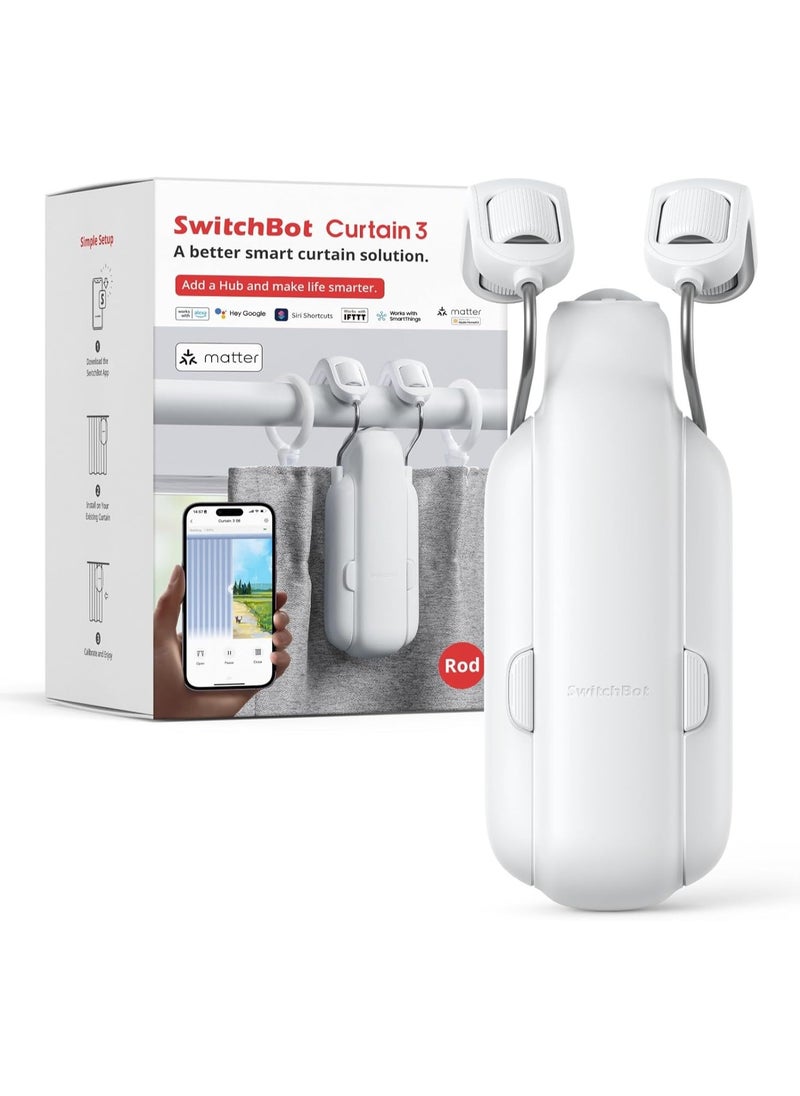 SwitchBot SwitchBot Automatic Curtain Opener - Bluetooth Remote Control Smart Curtain with App/Timer, Upgraded High-Performance Motor, Add SwitchBot Hub to Work with Alexa, Google Home, HomeKit (Curtain 3, Rod)  - Image 1