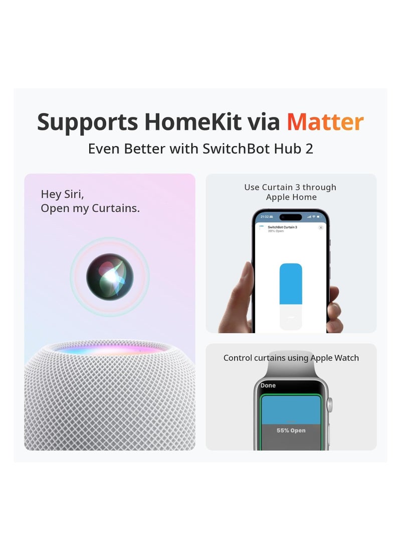 SwitchBot SwitchBot Automatic Curtain Opener - Bluetooth Remote Control Smart Curtain with App/Timer, Upgraded High-Performance Motor, Add SwitchBot Hub to Work with Alexa, Google Home, HomeKit (Curtain 3, Rod)  - Image 2