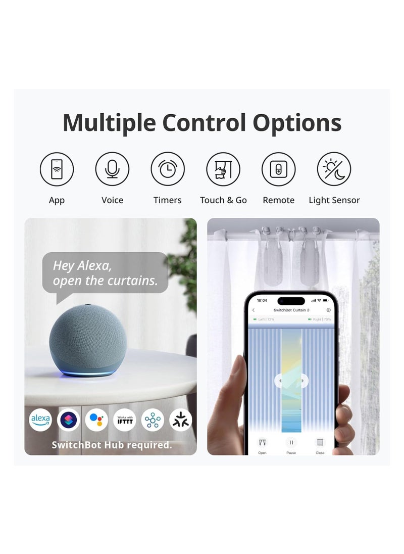 SwitchBot Automatic Curtain Opener - Bluetooth Remote Control Smart Curtain with App/Timer, Upgraded High-Performance Motor, Add SwitchBot Hub to Work with Alexa, Google Home, HomeKit (Curtain 3, Rod)
