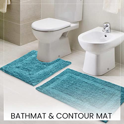 SASHAA WORLD Solid Anti-Skid Cotton Bathmat and Contour Set for Bathroom| Ultra Soft & Absorbent, Tufted Weave | Anti-Slip Latex Backing, Includes Contour Mat and Rectangle Mat | 50x80 cm Blue - Image 2