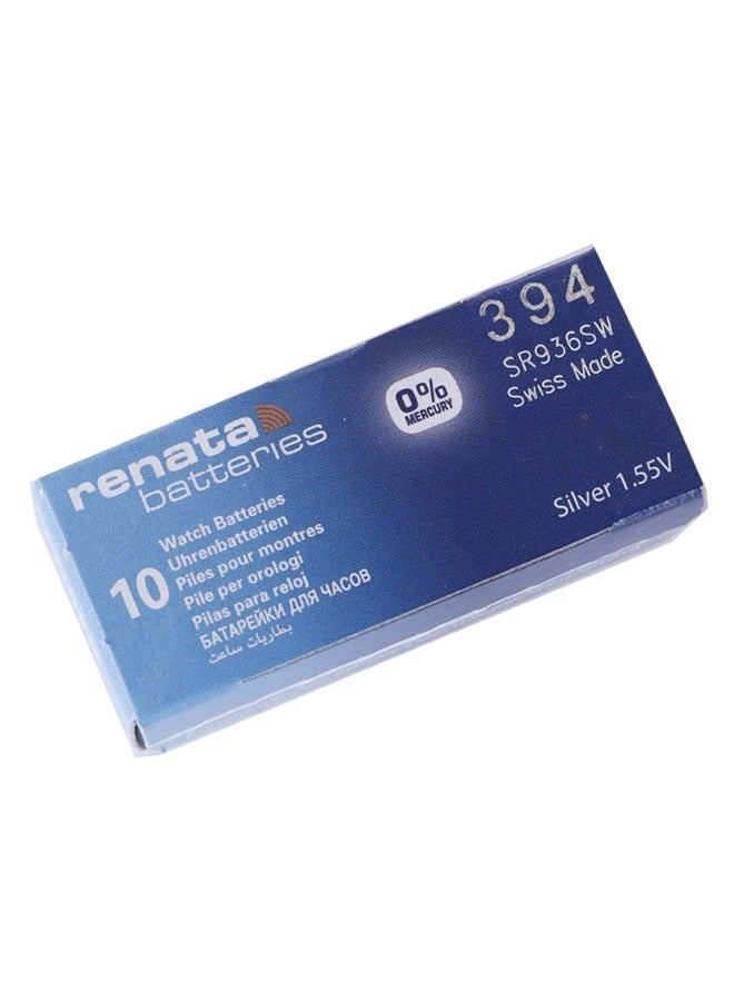 Renata wristwatch battery - Swiss made, 1.55V button cell, Renata Long Life Battery, Strap (10 pcs) R394-10, SR936SW - Image 1