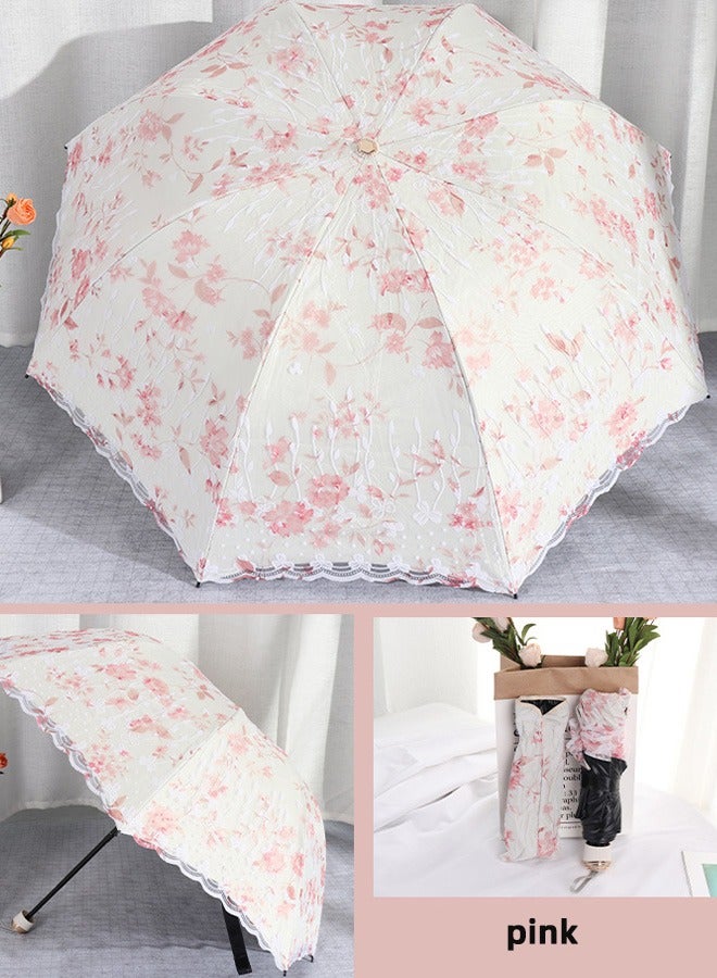 Women Portbale Elegant Lace Pattern Sun-Proof Rain-Resistant 3 Fold Travel Umbrella - Image 3