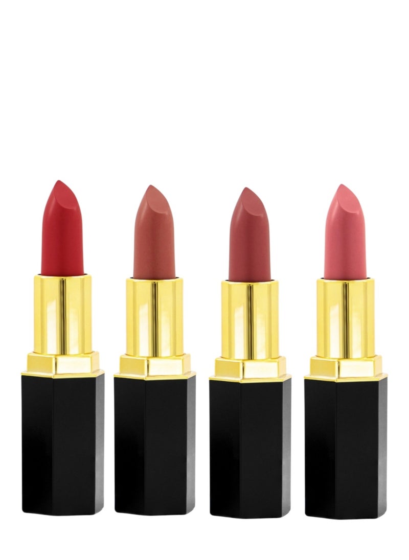 GLOR Endless Charm Lipstick– Intense Long-Lasting Color, Luxurious Moisture, Ultra-Creamy Formula for Beautiful Lips-Affogato + Raspberry Range + Voila + Whispering Rose  - Image 1