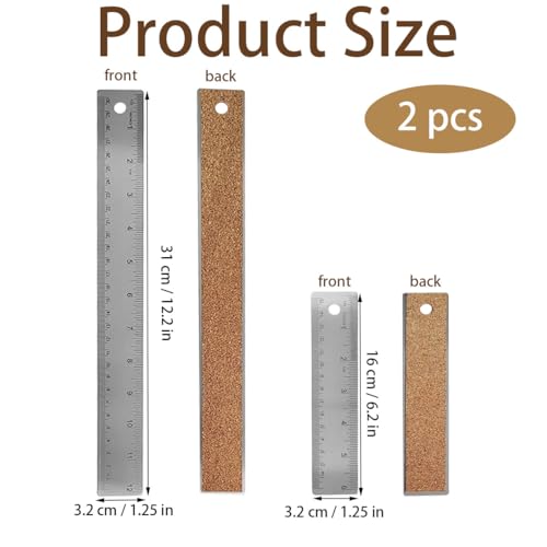 ZTEOFO 6-Inch and 12-Inch Stainless Steel Metal Ruler with Non-Slip Cork Backing - 2 Pack - Image 3