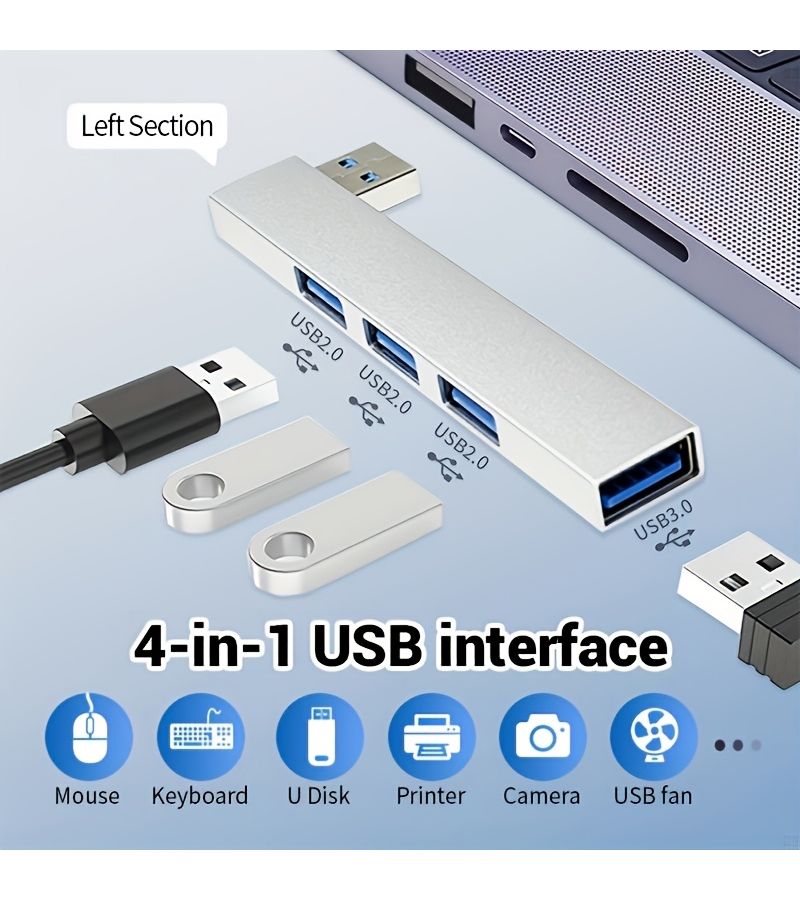Universal USB C Hub 3.0 With Side Plug For PC Tablet Space Saving Silver - Image 5