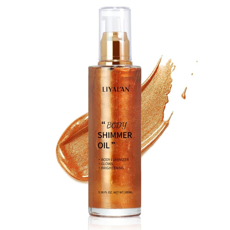 Liyalan Shimmer Body Oil Bronze Gold 5 Color Bronze 338 Fl Oz Face Glow Pearl Highlighter Illuminator body Makeup Shine Glitter Gold Liquid Taning
