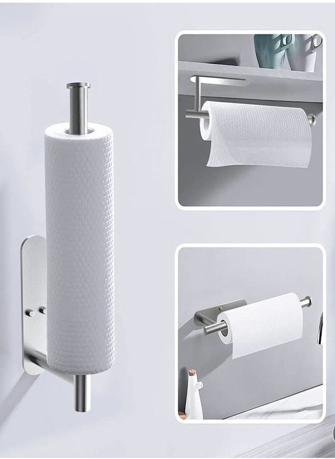 Gerenic Stainless Steel Kitchen Paper Towel Holder, Dispenser Under Cabinet Cupboard, Wall Mount Paper Roll, Bathroom Toilet Tissue Shelf, Hanging Towel Rack Hanger, Self Adhesive or Drilling, Silver 13 inch  - Image 2