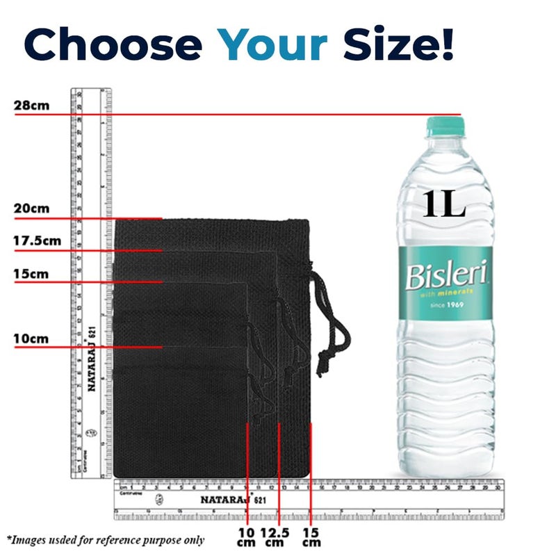 Lifekrafts black Jute Linen Pouches Birthday and Party Favour Bags Potlis for Functions, Baby Showers, Candy Bags Size-20x25 cm (Pack of 10) - Image 2