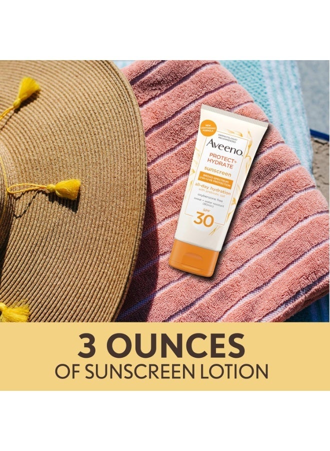 Aveeno Protect + Hydrate Moisturizing Sunscreen Lotion with Broad Spectrum SPF 30 & Prebiotic Oat, Weightless Sweat & Water-Resistant Full Body Sunscreen, Oxybenzone-Free, 3.0 fl. oz - Image 4
