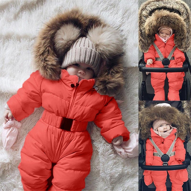cheekyglo Toddler Baby Boy Girl Coat Jumpsuit with Faux Collar Hood, Warm Infant Baby Winter Infant Jacket Outerwear - Image 2