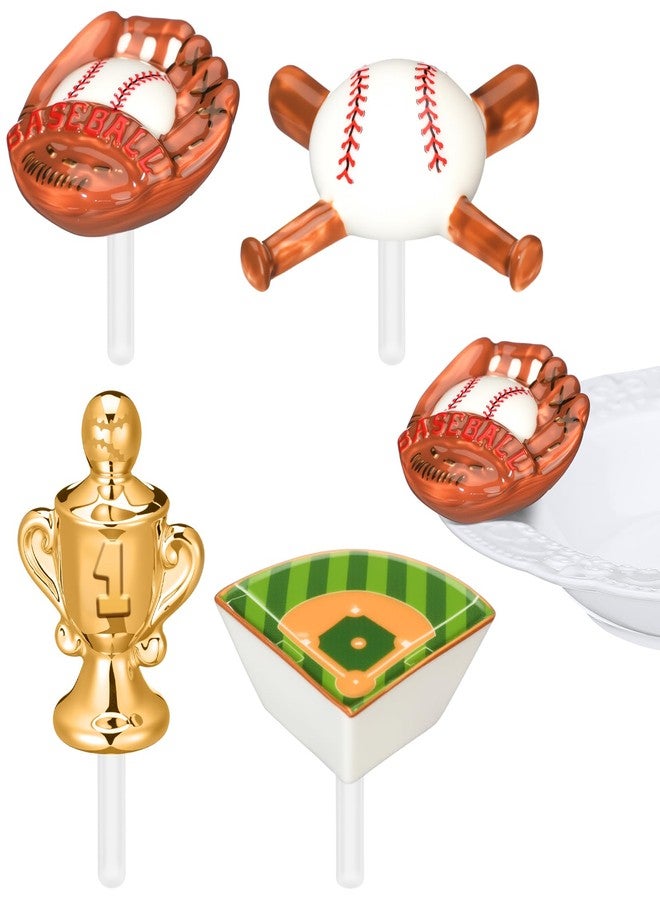 Sieral 4 Pcs Mini Baseball Figurine for Plate Ceramic Plate Decorations Hand-Painted Baseball, Gloves, Trophy, Field Ceramic Sport Platter Accent for Serving Dishes Platter Cupcake Cake Party Decor - Image 1