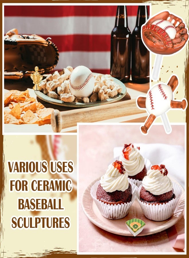 Sieral 4 Pcs Mini Baseball Figurine for Plate Ceramic Plate Decorations Hand-Painted Baseball, Gloves, Trophy, Field Ceramic Sport Platter Accent for Serving Dishes Platter Cupcake Cake Party Decor - Image 4