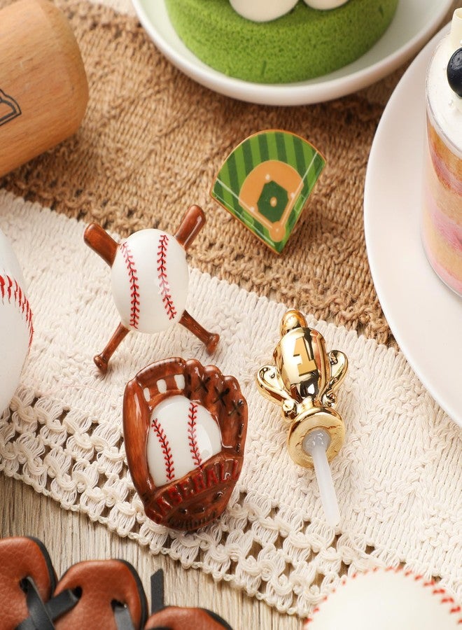Sieral 4 Pcs Mini Baseball Figurine for Plate Ceramic Plate Decorations Hand-Painted Baseball, Gloves, Trophy, Field Ceramic Sport Platter Accent for Serving Dishes Platter Cupcake Cake Party Decor - Image 3