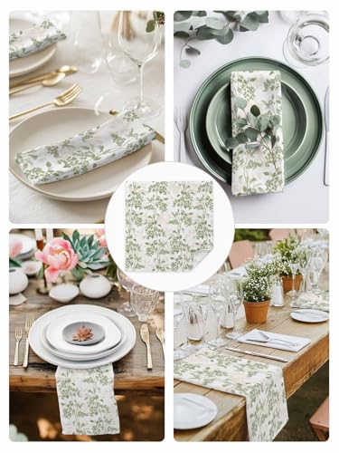 Jolunifun Sage Green Leaves Cloth Napkins Set of 6 - Washable Dinner Napkins Reusable Table Napkins for Home Party Weeding Dining Table Setting Decoration,Oversized 20"x20" Wildflower Herbs Floral Spring Summer - Image 4