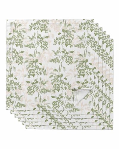 Jolunifun Sage Green Leaves Cloth Napkins Set of 6 - Washable Dinner Napkins Reusable Table Napkins for Home Party Weeding Dining Table Setting Decoration,Oversized 20"x20" Wildflower Herbs Floral Spring Summer - Image 1