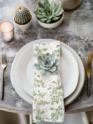 Jolunifun Sage Green Leaves Cloth Napkins Set of 6 - Washable Dinner Napkins Reusable Table Napkins for Home Party Weeding Dining Table Setting Decoration,Oversized 20"x20" Wildflower Herbs Floral Spring Summer - Image 3
