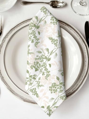 Jolunifun Sage Green Leaves Cloth Napkins Set of 6 - Washable Dinner Napkins Reusable Table Napkins for Home Party Weeding Dining Table Setting Decoration,Oversized 20"x20" Wildflower Herbs Floral Spring Summer - Image 2