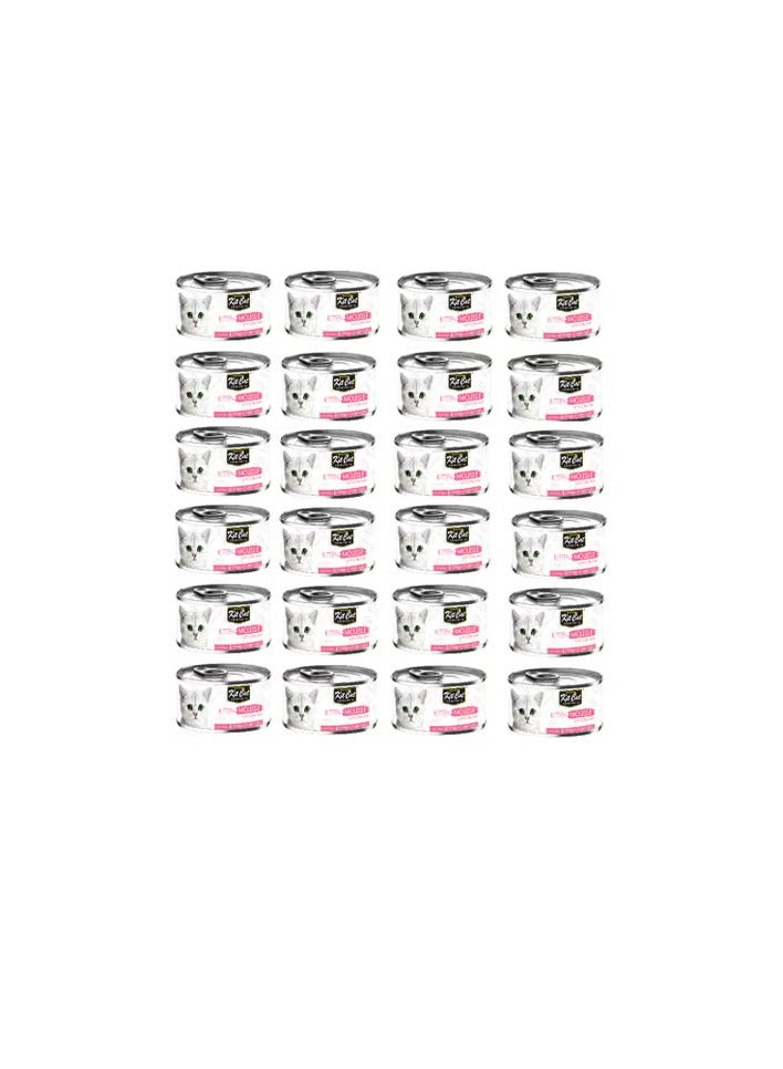 كيت كات 24 قطعة من طعام القطط الرطب بنكهة موس الدجاج للقطط الصغيرة من كيت كات، علب 80 جرام - Image 1