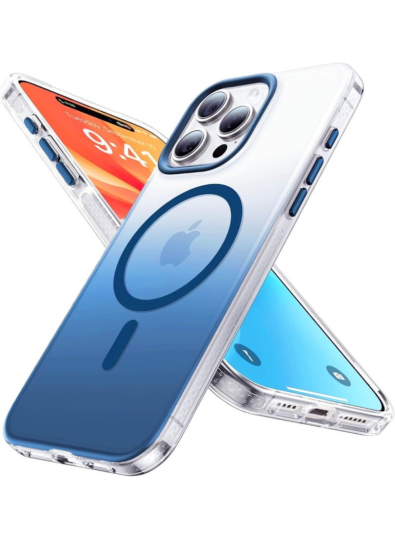 جراب مغناطيسي قوي لهاتف iPhone 16 Pro Max، صديق للبشرة [متوافق مع Magsafe] [حماية اختبار الدرجة العسكرية] جراب نحيف شفاف غير لامع لا يصفر أبدًا (أزرق) - Image 1