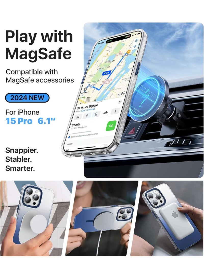 جراب مغناطيسي قوي لهاتف iPhone 16 Pro Max، صديق للبشرة [متوافق مع Magsafe] [حماية اختبار الدرجة العسكرية] جراب نحيف شفاف غير لامع لا يصفر أبدًا (أزرق) - Image 3