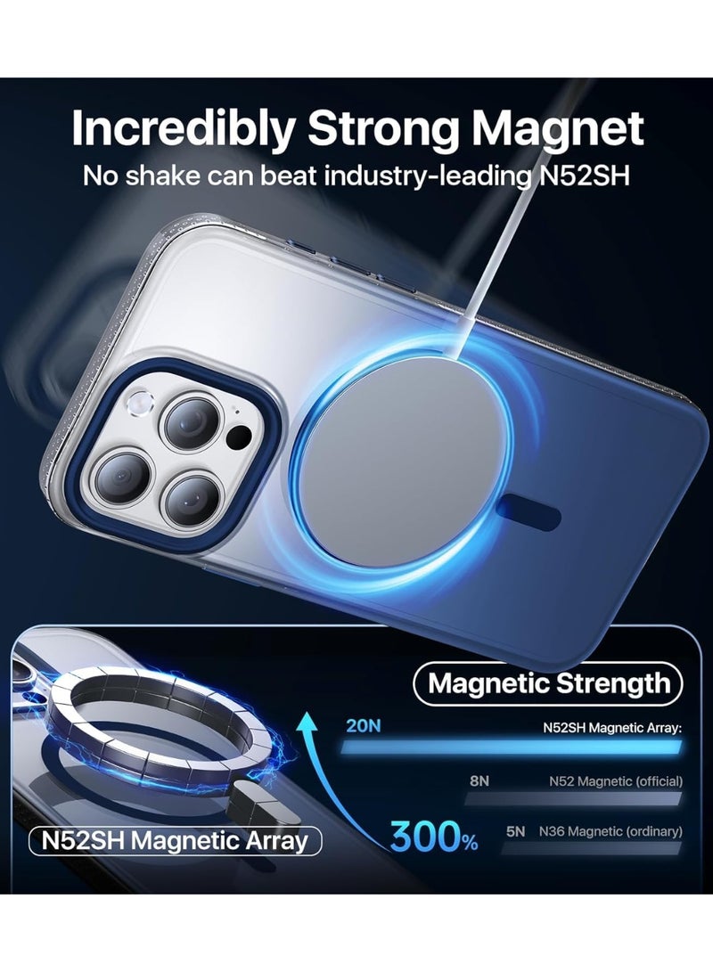 جراب مغناطيسي قوي لهاتف iPhone 16 Pro Max، صديق للبشرة [متوافق مع Magsafe] [حماية اختبار الدرجة العسكرية] جراب نحيف شفاف غير لامع لا يصفر أبدًا (أزرق) - Image 4
