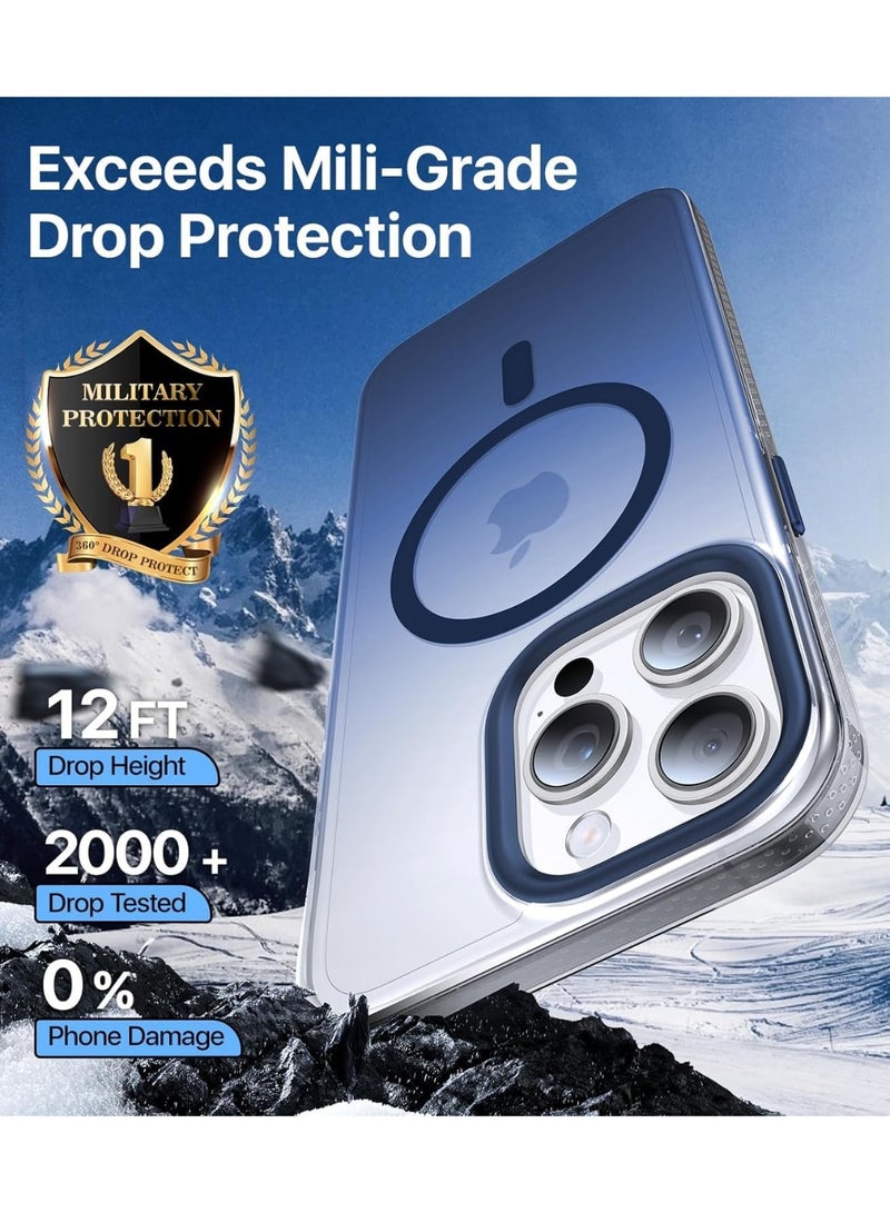 جراب مغناطيسي قوي لهاتف iPhone 16 Pro Max، صديق للبشرة [متوافق مع Magsafe] [حماية اختبار الدرجة العسكرية] جراب نحيف شفاف غير لامع لا يصفر أبدًا (أزرق) - Image 5