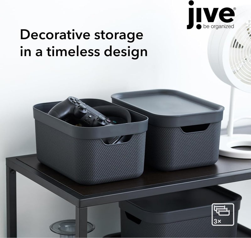 روثو مجموعة Jive Dekobox المكونة من 3 صناديق تخزين بسعة 5 لترات مع غطاء، بلاستيك (PP معاد تدويره)، رمادي غامق، 3 × 5 لترات، (27.8 × 19.5 × 22.4 سم)، 3 - Image 2