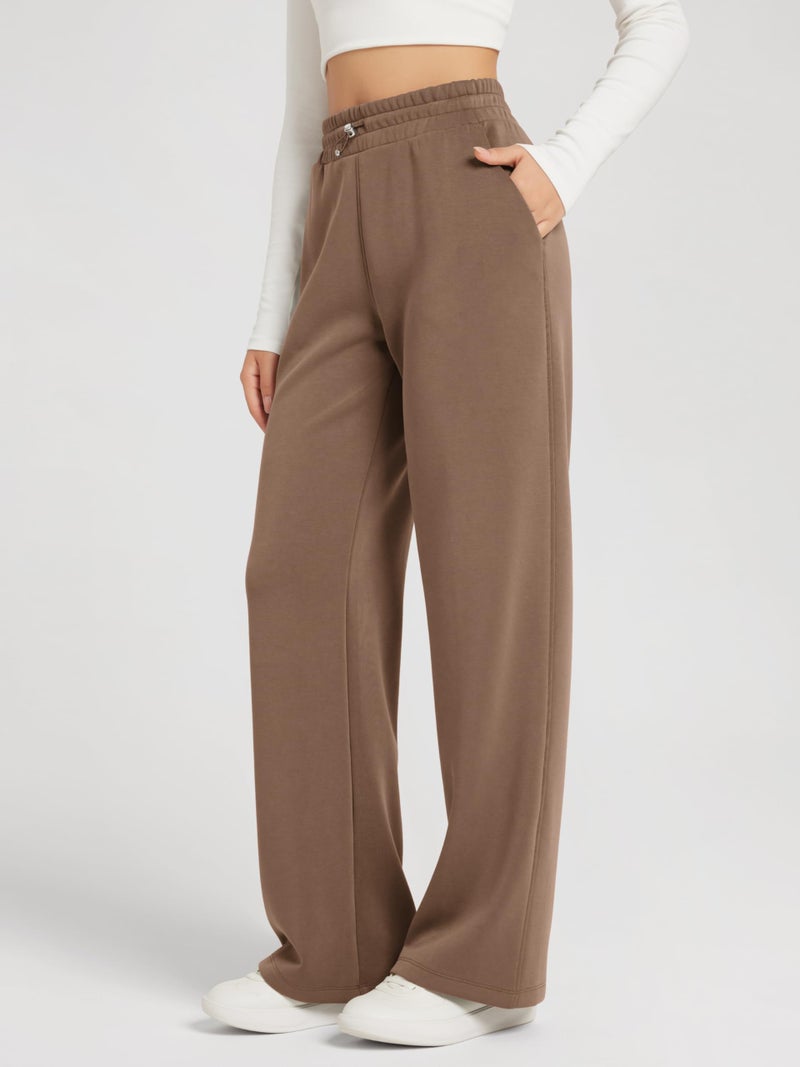 ODODOS Women's Modal Soft Wide Leg Pants with Pockets Adjustable Shockcord High Waist Casual Lounge Pants-29 Inseam, Nutria, X-Small - Image 3