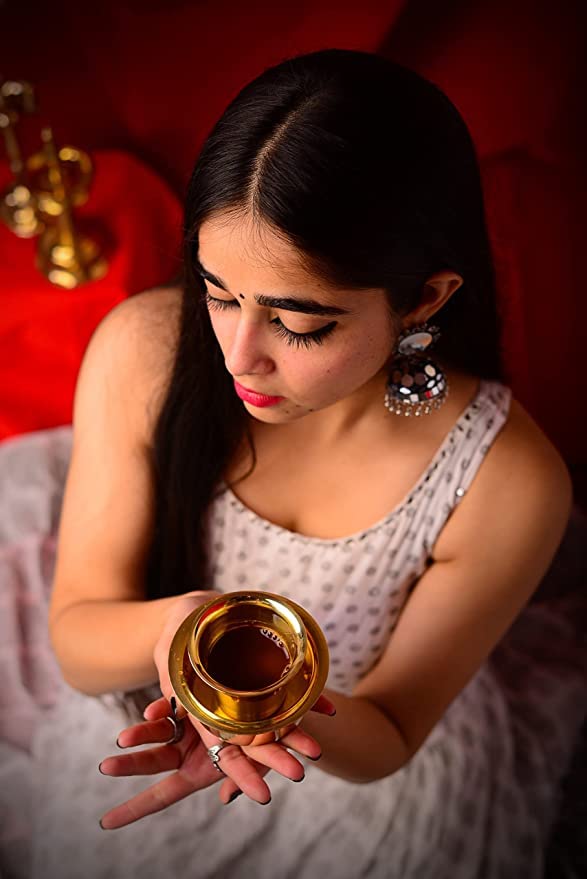 ROLIMOLI Brass Kumbakonam Dabara Set (Pack of 4 Each 150ml/200ml) | Traditional Kumbakonam Coffee Dabara Set | Serving - Image 1