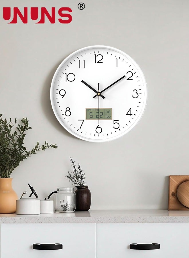 UNUNS Plastic Frame Wall Clock,Green Rose Gold Frame Digital Wall Clock With Date And Temperature,12 Inch Non-Ticking Round Wall Clock For Home,Decorative Wall Clocks,White  - Image 4