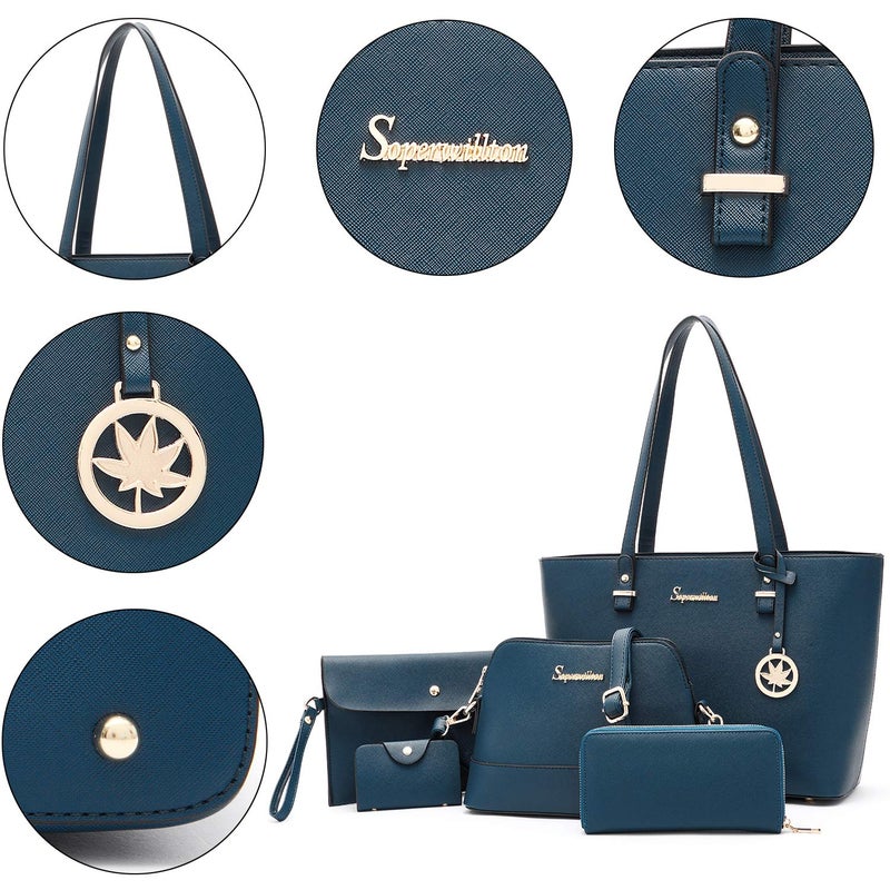 Soperwillton Handbag for Women Wallet Tote Bag Shoulder Bags Top Handle Satchel 5pcs Purse Set - Image 3