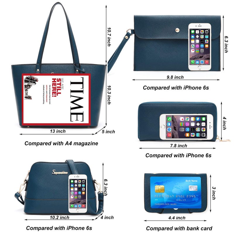 Soperwillton Handbag for Women Wallet Tote Bag Shoulder Bags Top Handle Satchel 5pcs Purse Set - Image 4
