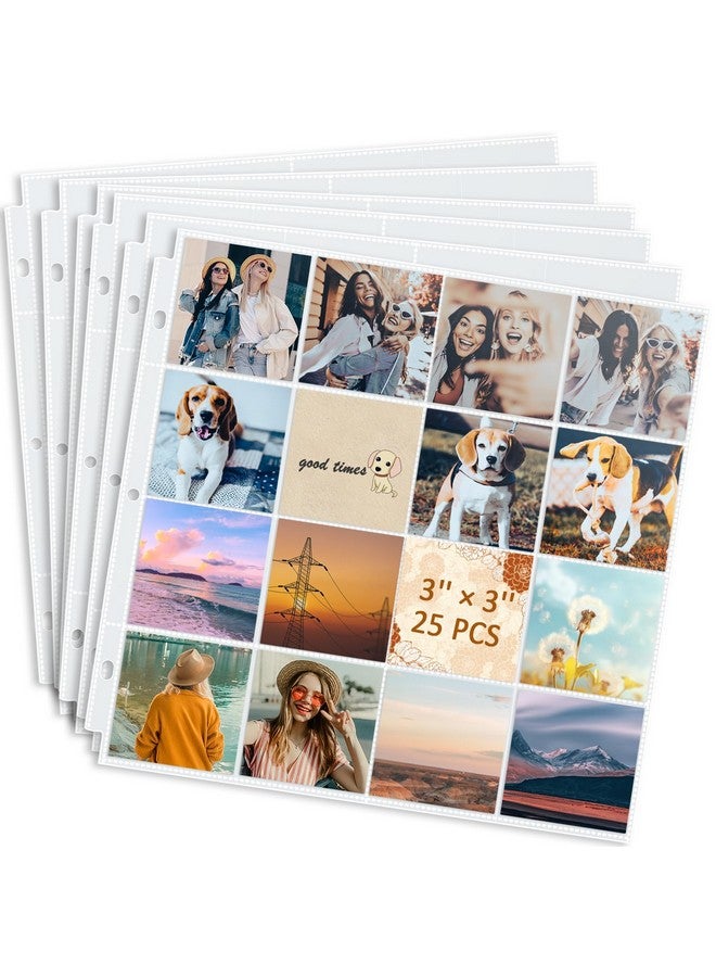 tutata 3x3 Photo Sleeves, 16-Pocket Scrapbook Refill Pages, Page Protectors Fit 12x12 3 Ring Album Binder, 25 Pack - Image 1