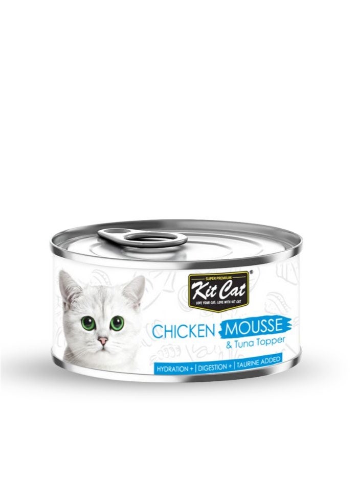 Kit Cat 24PC's Kit Cat Chicken Mousse with Tuna Topper Wet Cat Food 80g Cans - Image 2