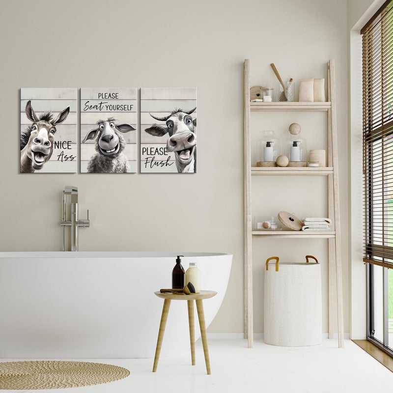 Mistyefly 3 Pieces Bathroom Decor Bathroom Wall Decor Funny Bathroom Decor Funny Bathroom Wall Art Funny Bathroom Signs Animal Bathroom Wall Art Bathroom Quotes Wall Decor for Bathroom Decor (12''Wx16''Hx3PCS) - Image 3
