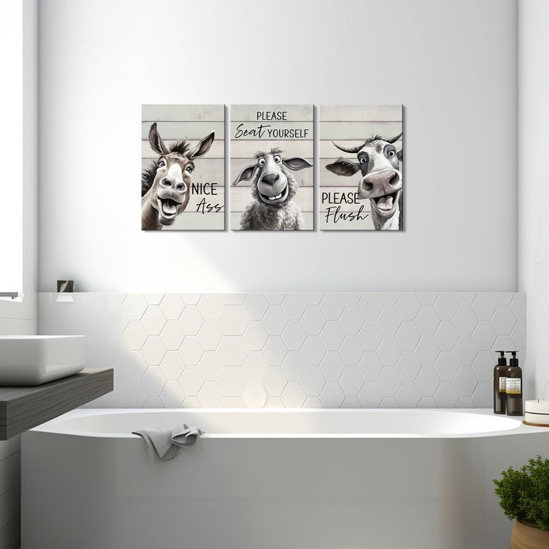 Mistyefly 3 Pieces Bathroom Decor Bathroom Wall Decor Funny Bathroom Decor Funny Bathroom Wall Art Funny Bathroom Signs Animal Bathroom Wall Art Bathroom Quotes Wall Decor for Bathroom Decor (12''Wx16''Hx3PCS) - Image 4