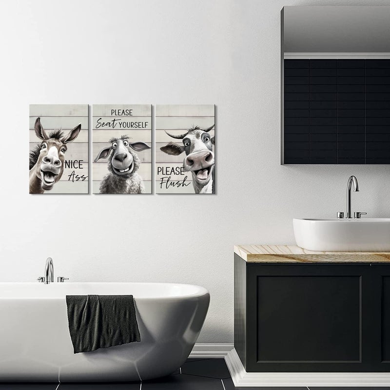 Mistyefly 3 Pieces Bathroom Decor Bathroom Wall Decor Funny Bathroom Decor Funny Bathroom Wall Art Funny Bathroom Signs Animal Bathroom Wall Art Bathroom Quotes Wall Decor for Bathroom Decor (12''Wx16''Hx3PCS) - Image 2