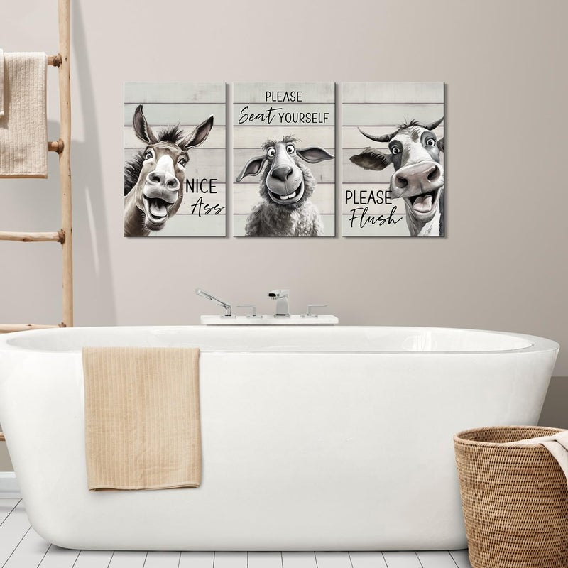 Mistyefly 3 Pieces Bathroom Decor Bathroom Wall Decor Funny Bathroom Decor Funny Bathroom Wall Art Funny Bathroom Signs Animal Bathroom Wall Art Bathroom Quotes Wall Decor for Bathroom Decor (12''Wx16''Hx3PCS) - Image 5