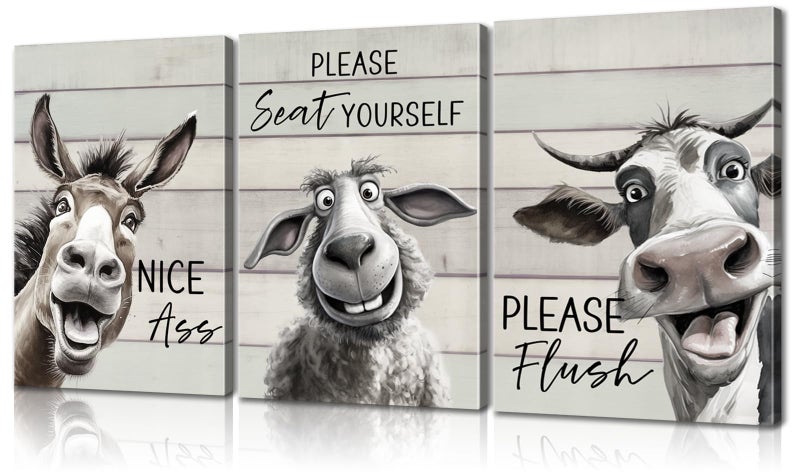 Mistyefly 3 Pieces Bathroom Decor Bathroom Wall Decor Funny Bathroom Decor Funny Bathroom Wall Art Funny Bathroom Signs Animal Bathroom Wall Art Bathroom Quotes Wall Decor for Bathroom Decor (12''Wx16''Hx3PCS) - Image 1