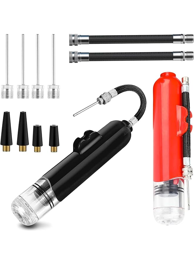 إيروريكس طقم مضخة هواء محمولة مكون من قطعتين مع فوهة إبرة وخرطوم تمديد لكرات السلة وكرات الرجبي والسباحة وإطارات الدراجات باللونين الأسود والأحمر - Image 1