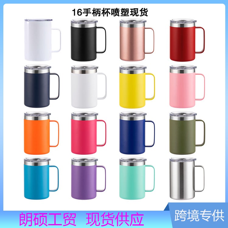 16Oz Office Mug With Handle Double-Layer Vacuum Stainless Steel Thermos Cup Outdoor Portable Tumbler - Image 2