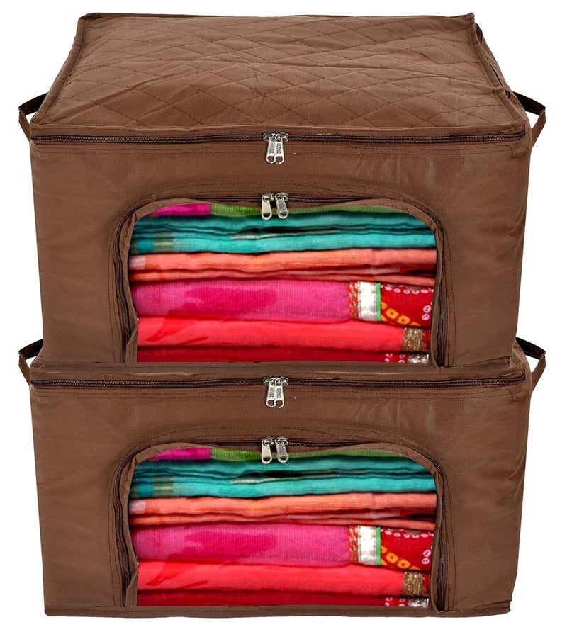 Kuber Industries Underbed Clothes Blankets Storage Bag with Zipper Tranasparent Window 66 Litre Pack of 2 BrownHS_38_LUGGAGE21300 - Image 1