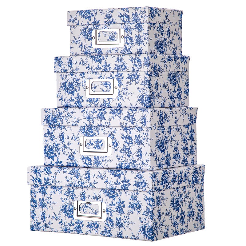 Briful Blue and white Porcelain Storage Boxes, Photos Storage Boxes with Lids 4 in 1 Set Water-proof Gift Boxes Sets Decorative Multiple Size Storage Bins for Clothes/Office/Christmas Decorations - Image 1